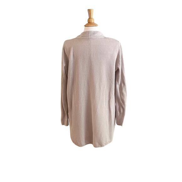 LOFT Pastel Gray Linen Blend Long Open Cardigan / Duster Sweater, Pockets, M - Picture 4 of 10